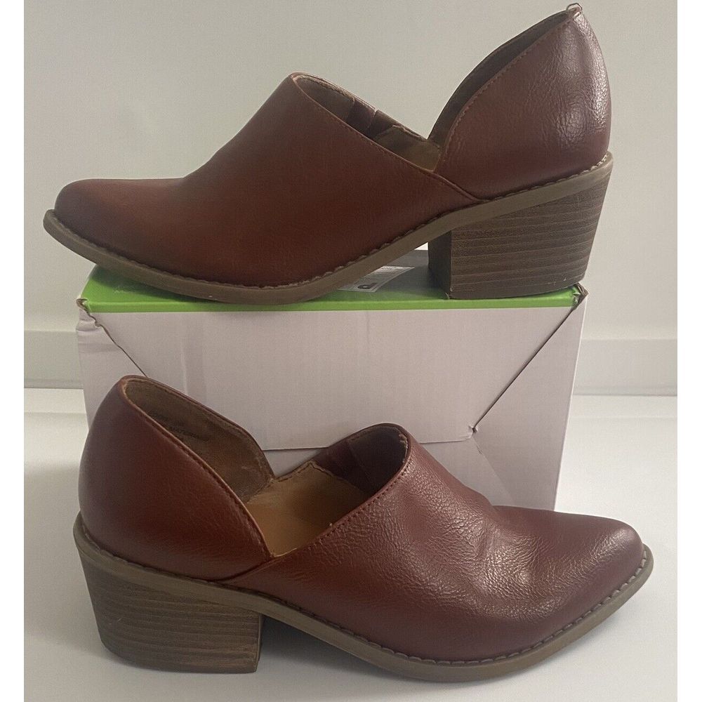 Cynthia Rowley Ankle Boots Cognac Color Eddie Slip-ons Block Heels Size 9